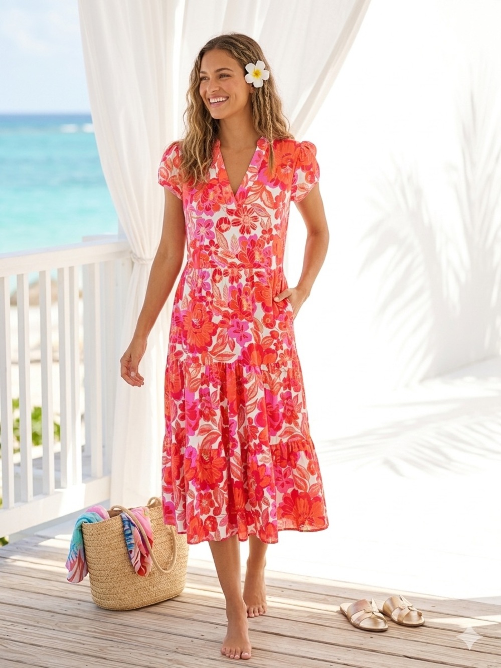Jude Connally Portia Dress Gilded Jude Cloth Pink Gold Floral XS NWOT Resortwear